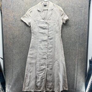 Searle blatt Dress Women 12 Beige Button Down Linen Bergdorf Goodman 70s